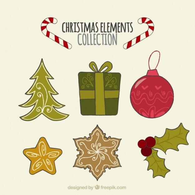 Colección de elementos de navidad dibujados a mano 