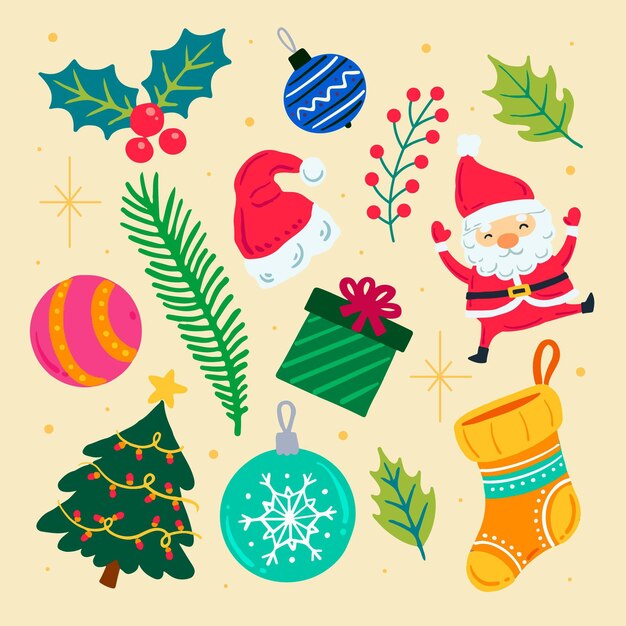 Colección de elementos de navidad dibujados a mano