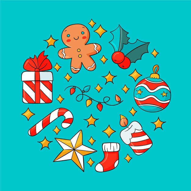 Colección de elementos de navidad dibujados a mano