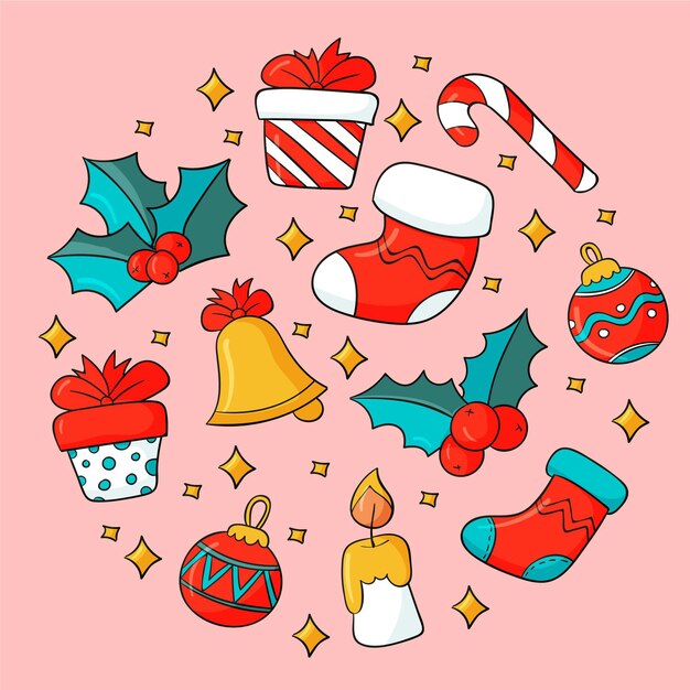 Colección de elementos de navidad dibujados a mano