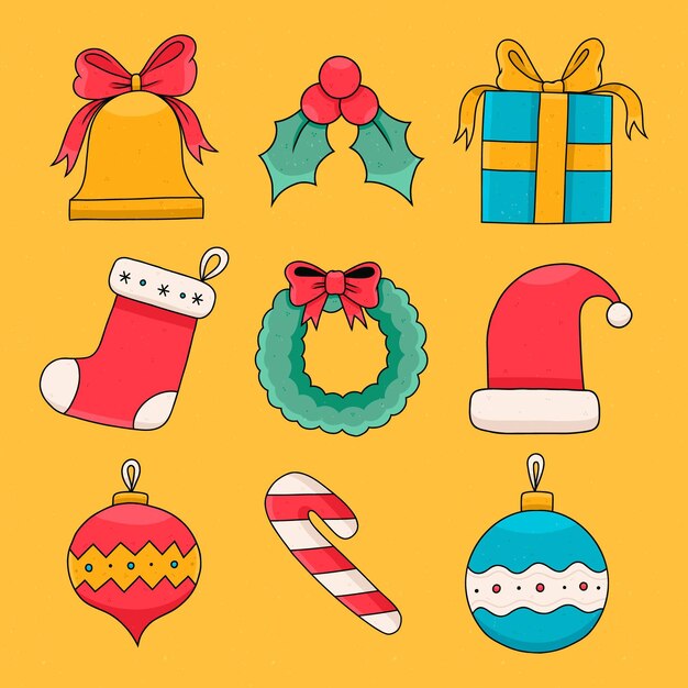 Colección de elementos de navidad dibujados a mano