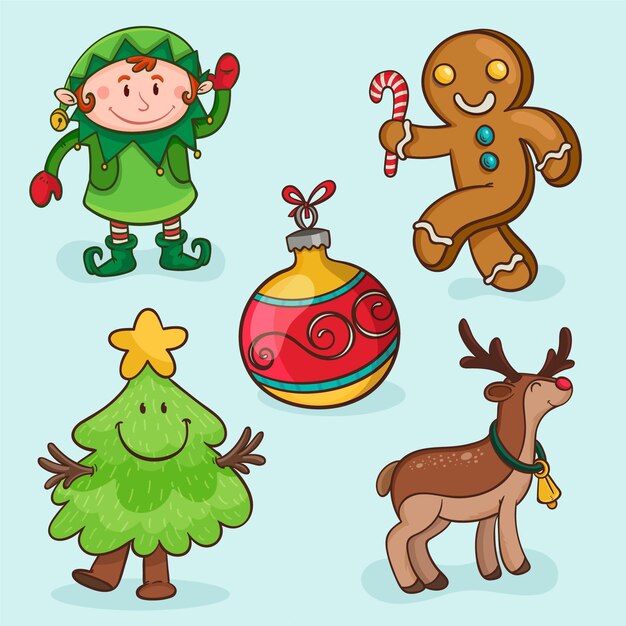 Colección de elementos de navidad dibujados a mano