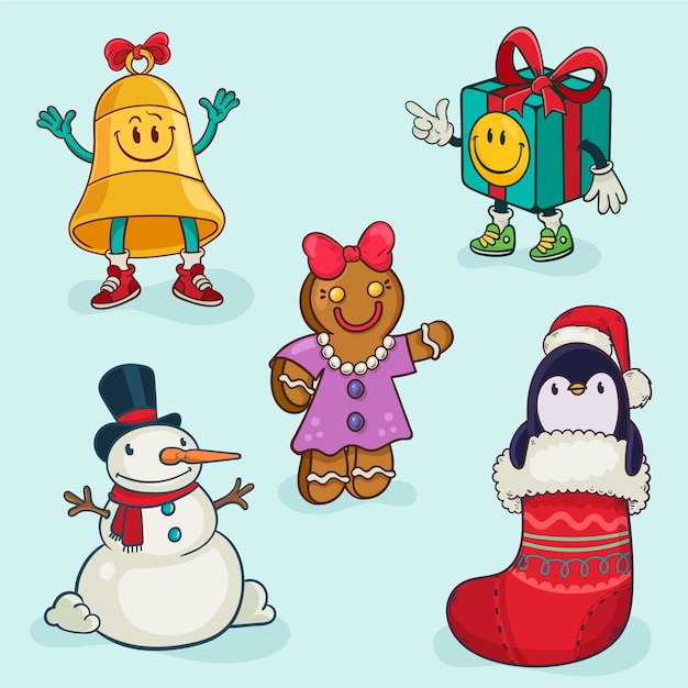 Colección de elementos de navidad dibujados a mano