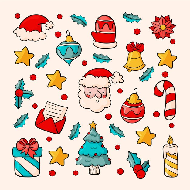 Colección de elementos de navidad dibujados a mano