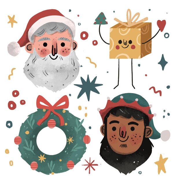 Colección de elementos de navidad dibujados a mano