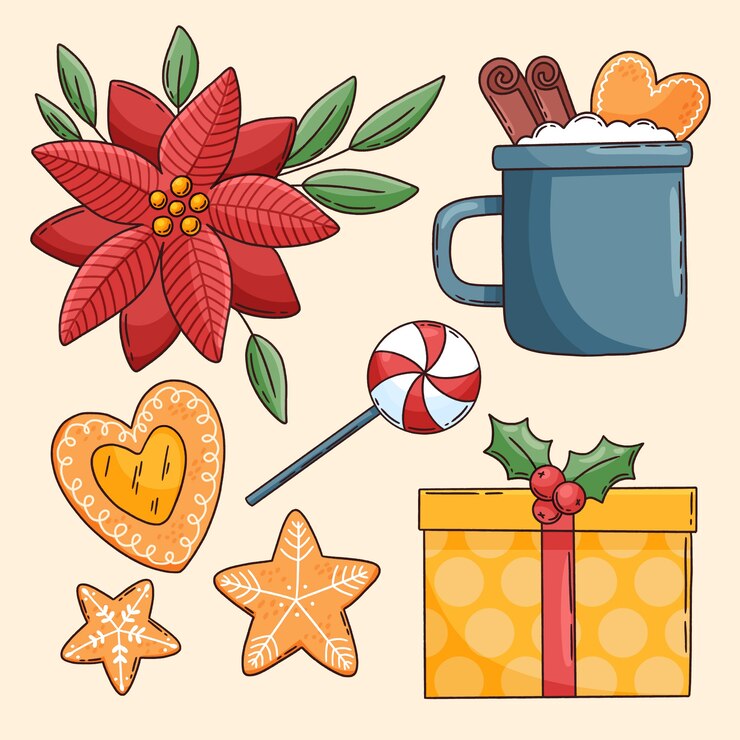 Vector gratuito colección de elementos de navidad dibujados a mano