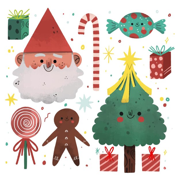 Colección de elementos de navidad dibujados a mano