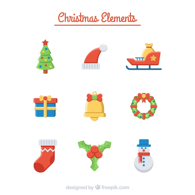 Colección de elementos de navidad en diseño flat