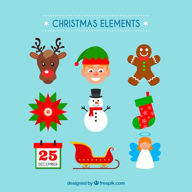 Vector gratuito colección de elementos de navidad en diseño plano