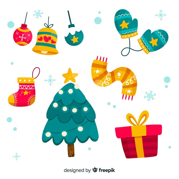Colección de elementos de Navidad de diseño plano