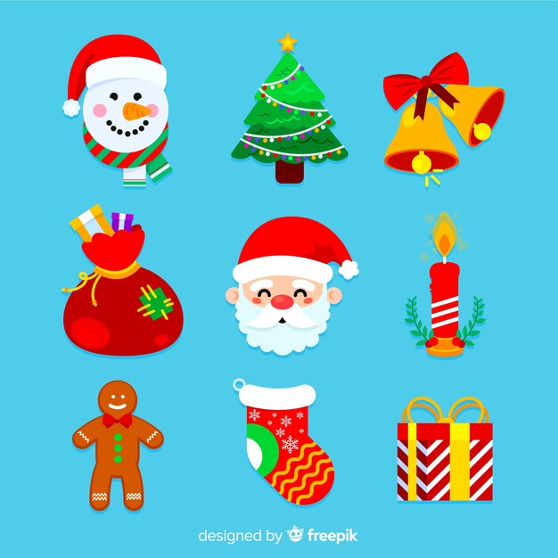 Colección de elementos de Navidad de diseño plano