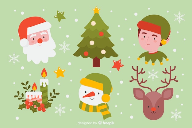 Colección de elementos de Navidad de diseño plano