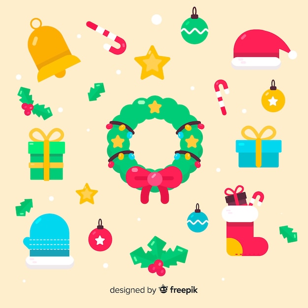 Colección de elementos de Navidad de diseño plano