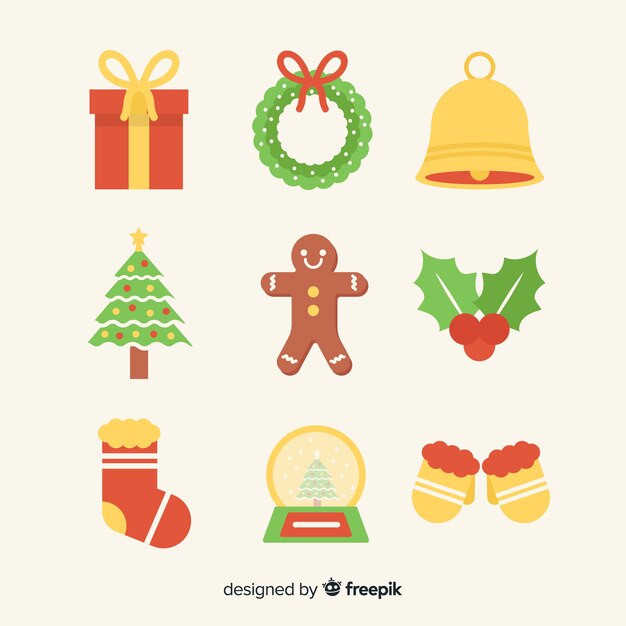 Colección de elementos de Navidad de diseño plano