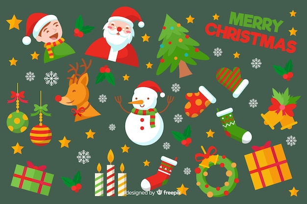 Colección de elementos de Navidad de diseño plano