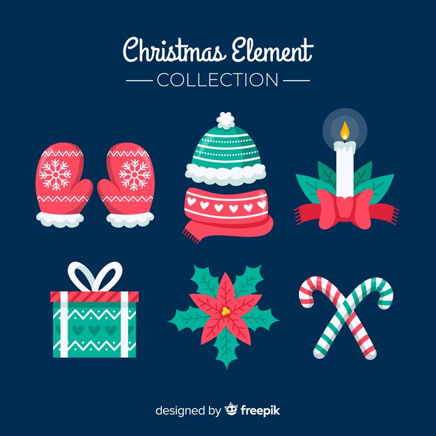 Colección de elementos de Navidad de diseño plano