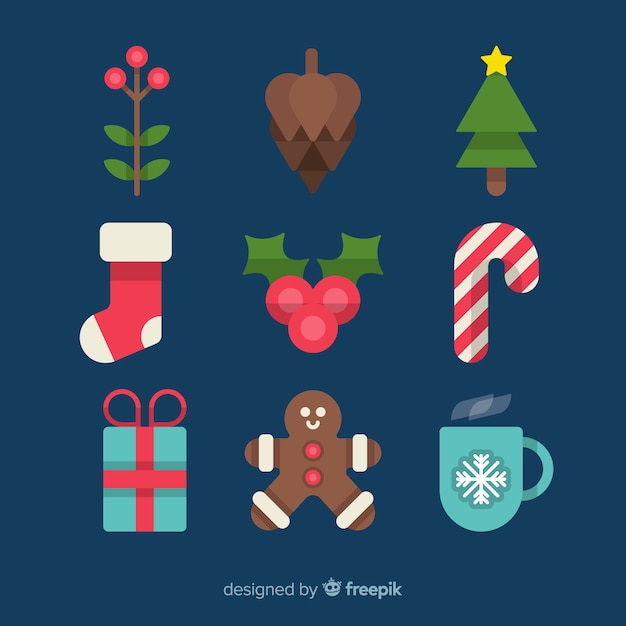 Colección de elementos de Navidad de diseño plano