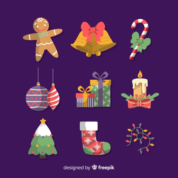 Colección de elementos de Navidad de diseño plano