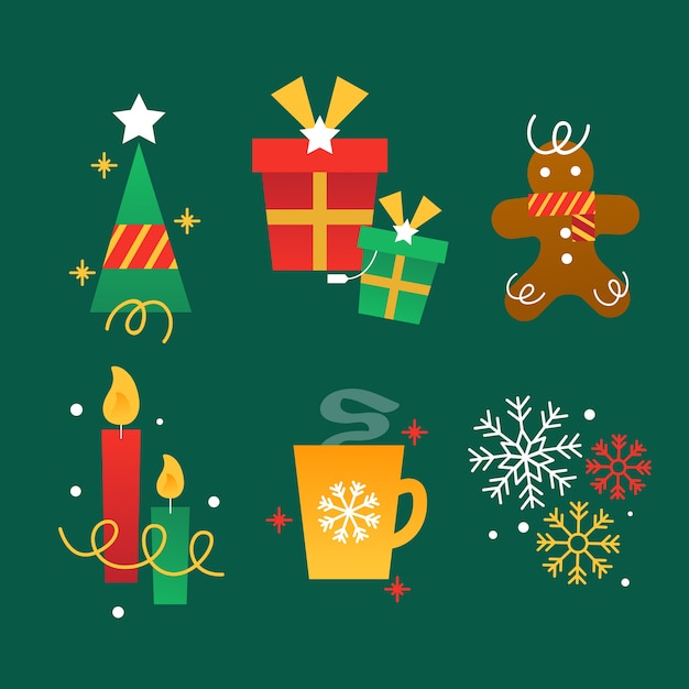 Colección de elementos de Navidad de diseño plano