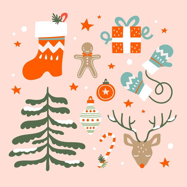 Colección de elementos de Navidad de diseño plano