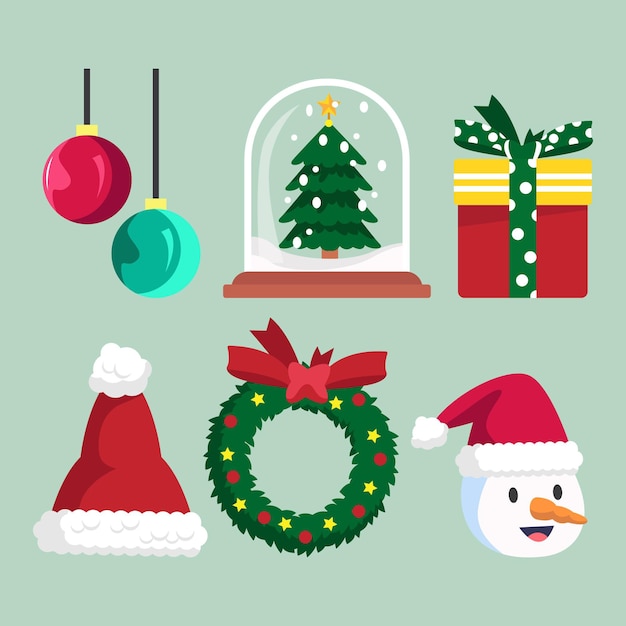 Colección de elementos de Navidad de diseño plano