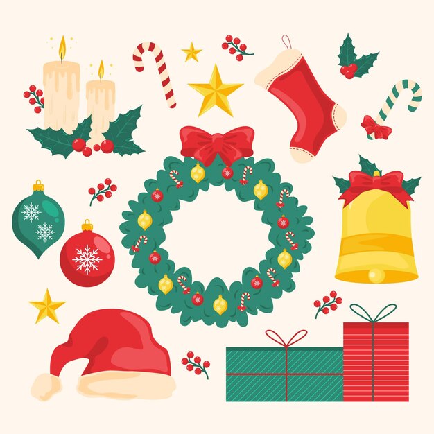 Colección de elementos de Navidad de diseño plano