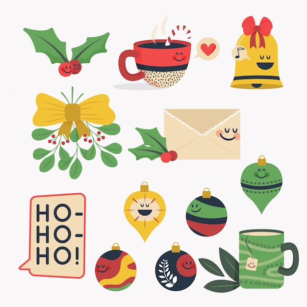 Colección de elementos de Navidad de diseño plano