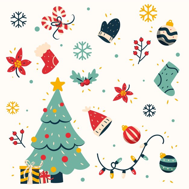 Colección de elementos de Navidad de diseño plano