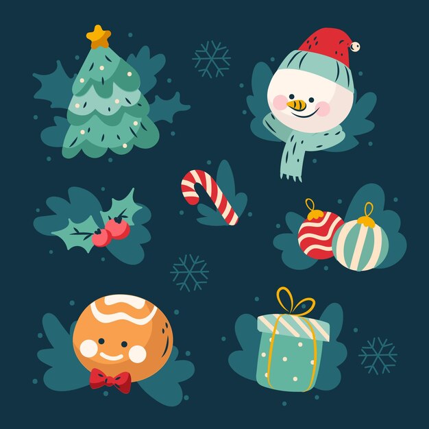 Colección de elementos de Navidad de diseño plano
