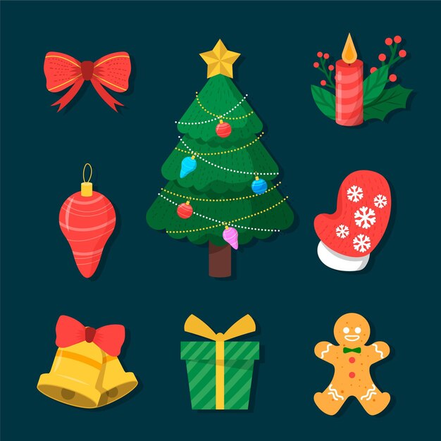 Colección de elementos de Navidad de diseño plano