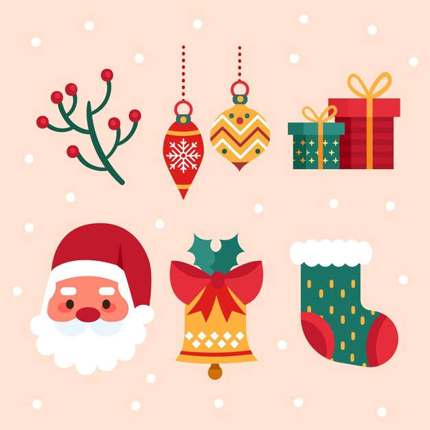 Colección de elementos de Navidad de diseño plano