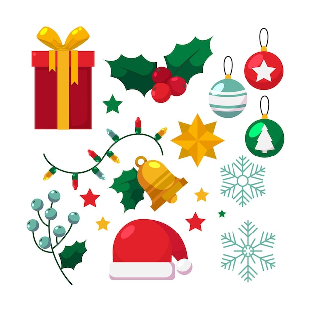 Colección de elementos de Navidad de diseño plano