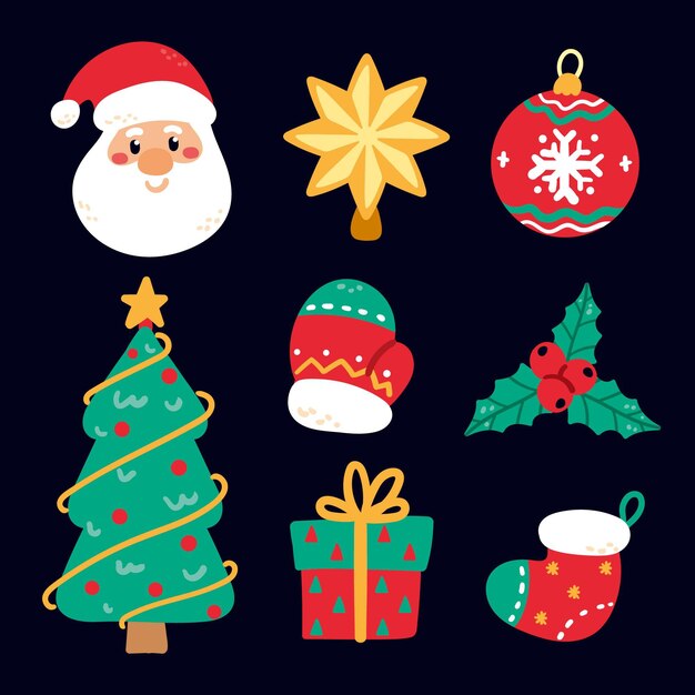 Colección de elementos de Navidad planos dibujados a mano