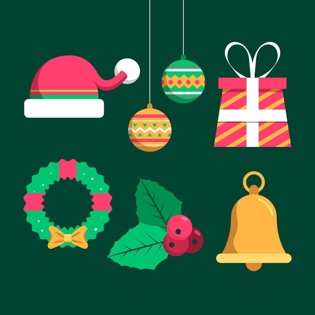Colección de elementos de Navidad planos