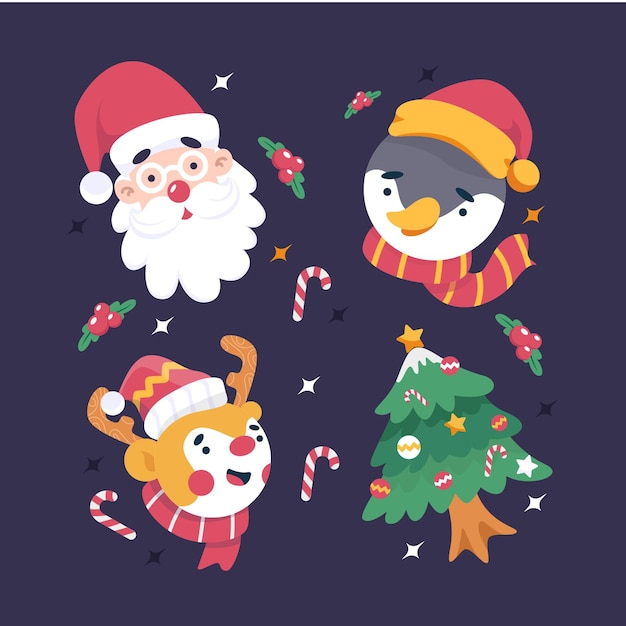 Colección de elementos de navidad planos