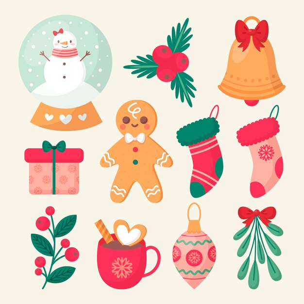 Colección de elementos de Navidad planos