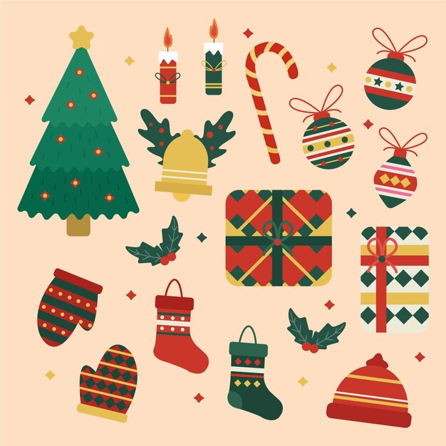 Colección de elementos de Navidad planos