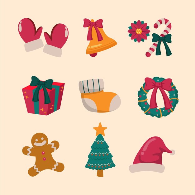 Colección de elementos de Navidad planos