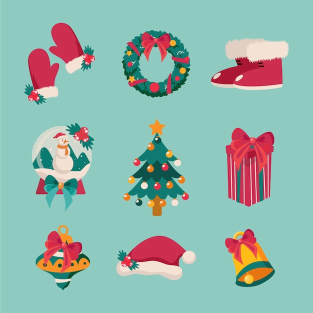 Colección de elementos de Navidad planos