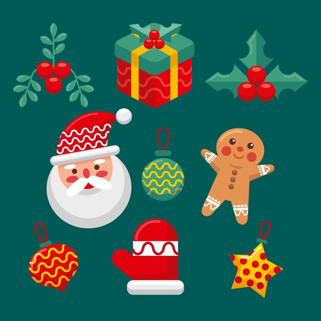 Colección de elementos de Navidad planos