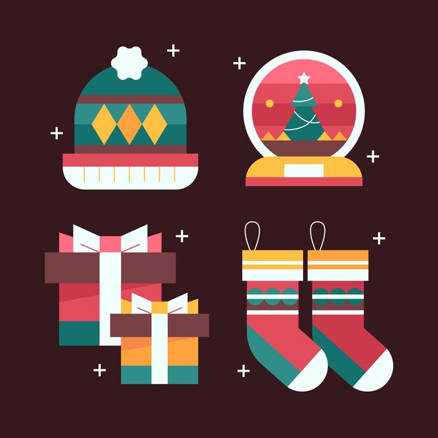 Colección de elementos de navidad planos