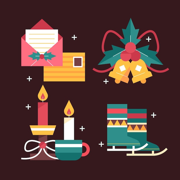 Colección de elementos de navidad planos