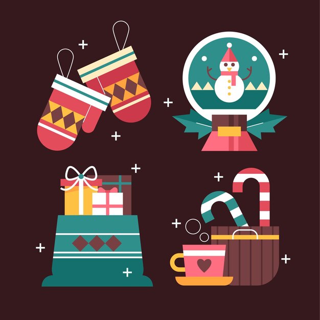 Colección de elementos de navidad planos
