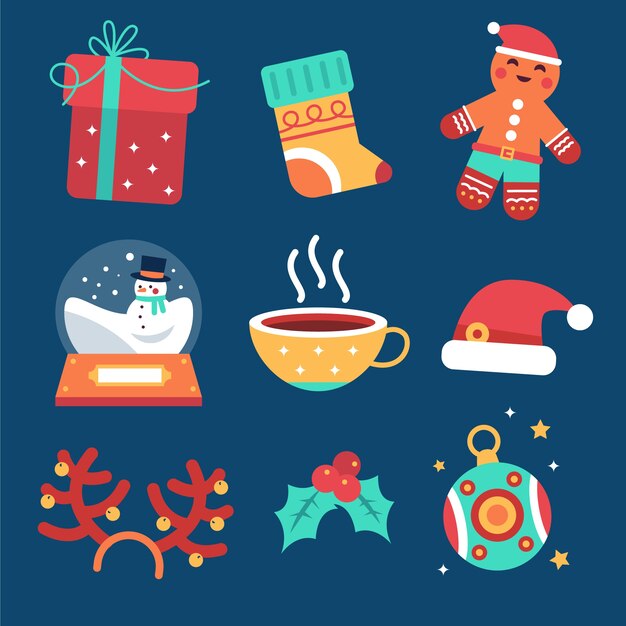 Colección de elementos de Navidad planos