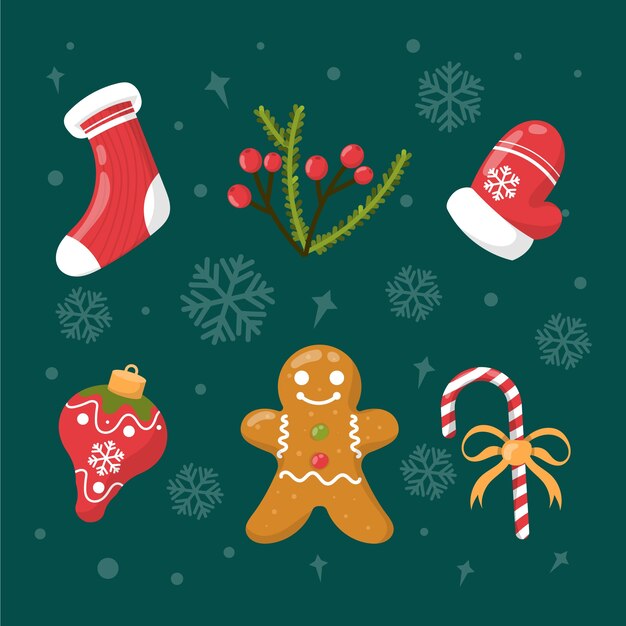 Colección de elementos de Navidad planos