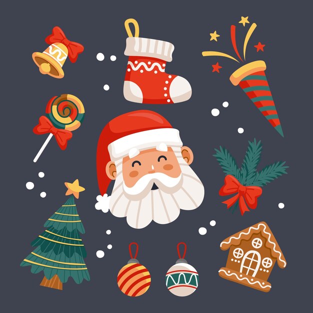 Colección de elementos de navidad planos