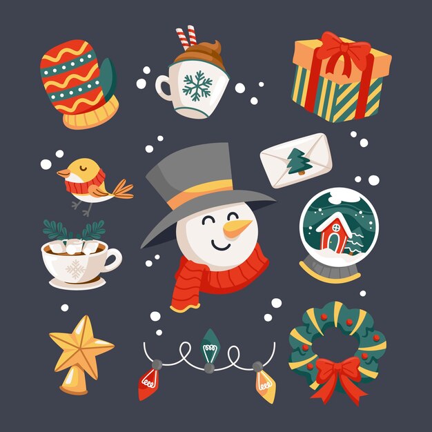 Colección de elementos de navidad planos