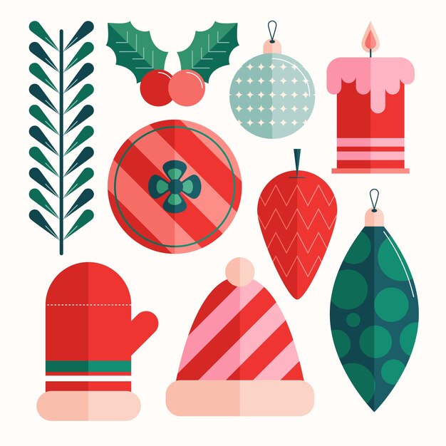 Colección de elementos de navidad planos