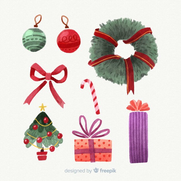Colección de elementos navideños en acuarela