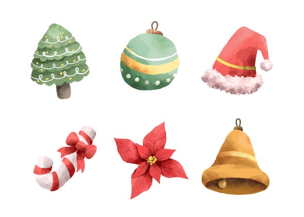Colección de elementos navideños en acuarela